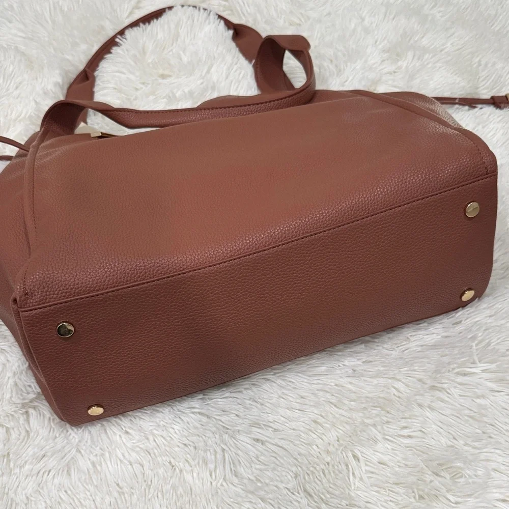 On 34th Tan Leather Tote Bag with Zip Pouch
